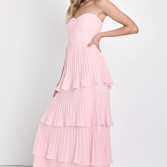 NWT Lulus | Light Pink Strapless Tiered Maxi Dress | Size S - Picture 3 of 10